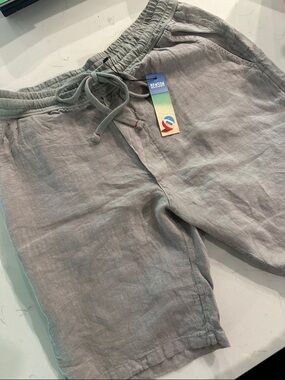 Benson Men’s Flat Front Linen Shorts in Gray
